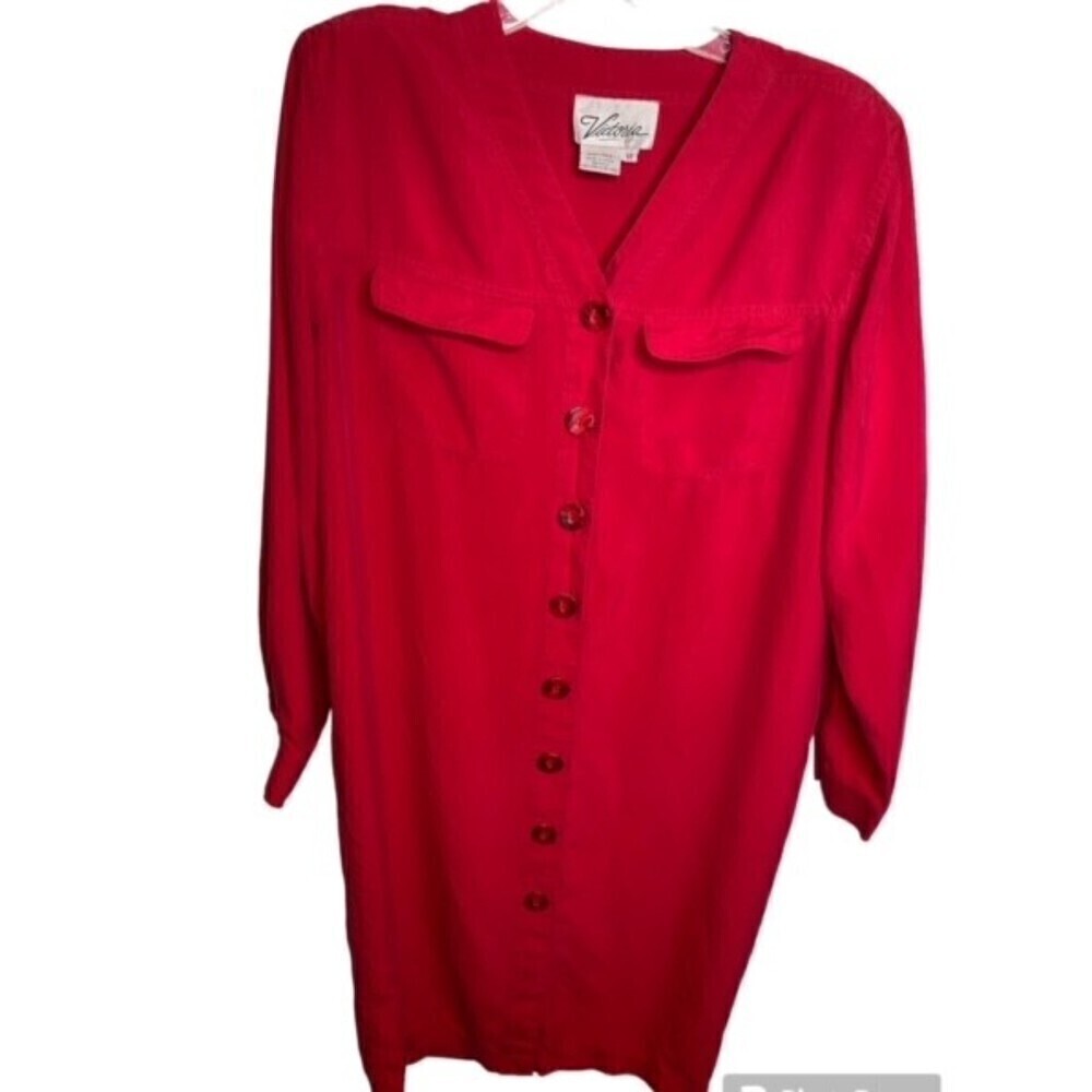 Victoria Soie Women’s Dress Size10 Hot Pink With Shoulder Pads 100% Silk Vintage